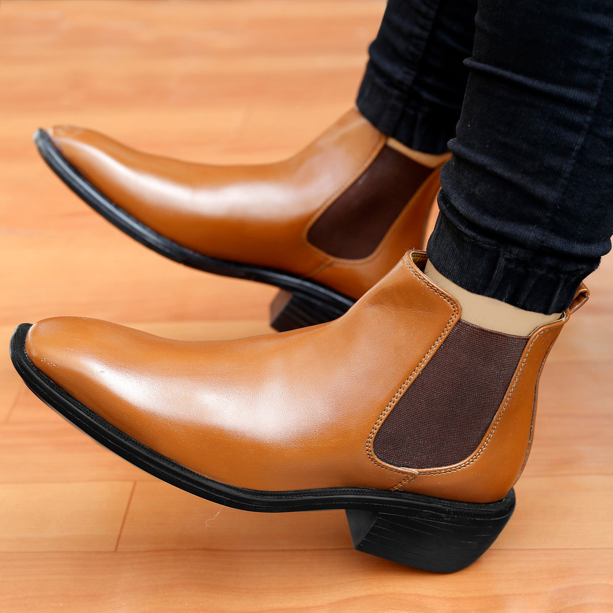 BAXXICO 2 Inch Height Increasing Faux Vegan Leather Chelsea Boots for Men