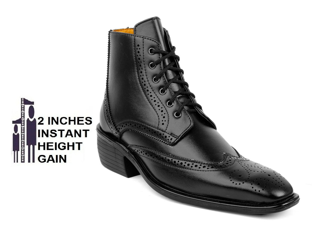 Baxxico Mens Height Increasing Semi-Formal Cow Boy Ankle Zipper Lace Up Brogue Boots