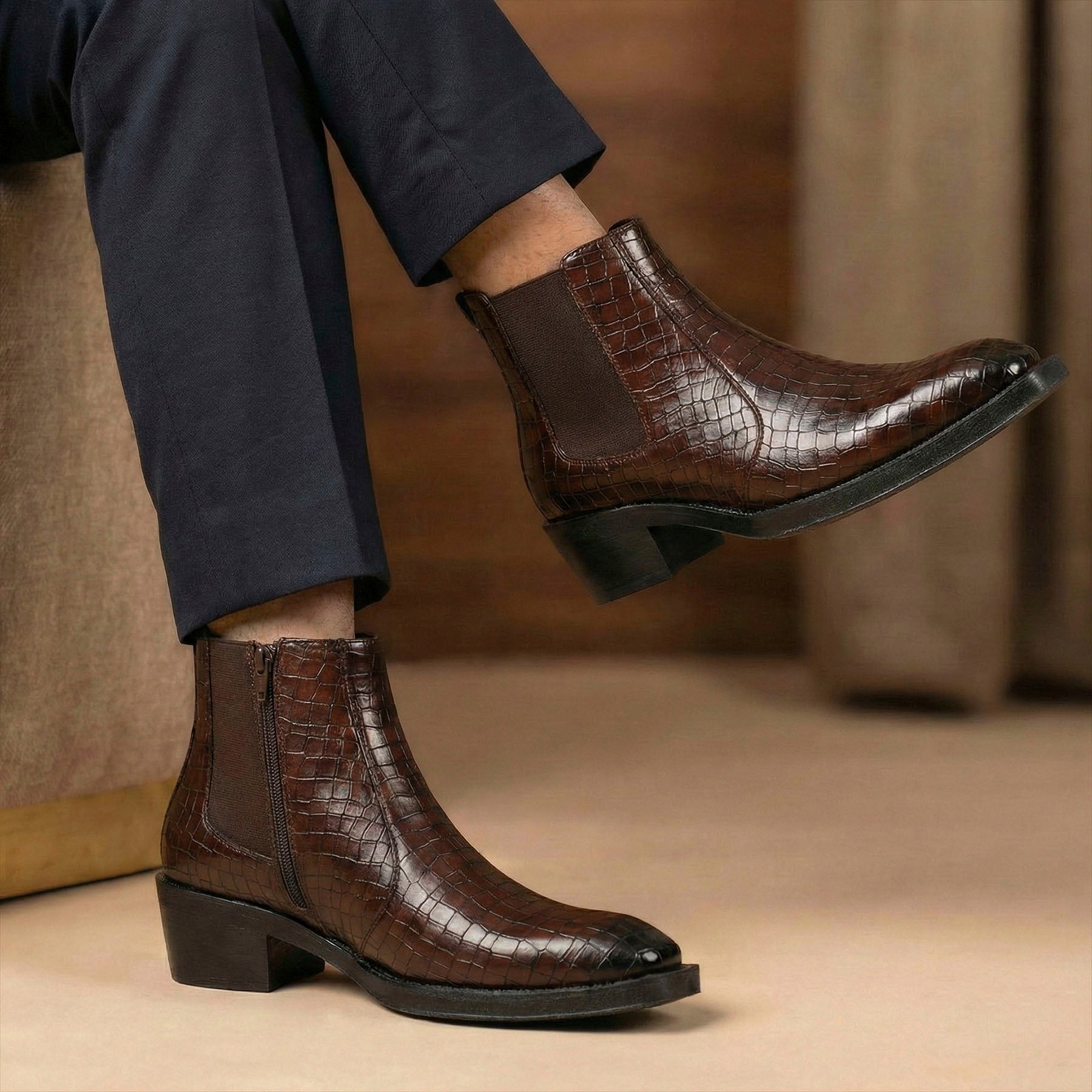 BAXXICO Mens 2 Inch Heel Height Boots Stylish Elevation with Comfort