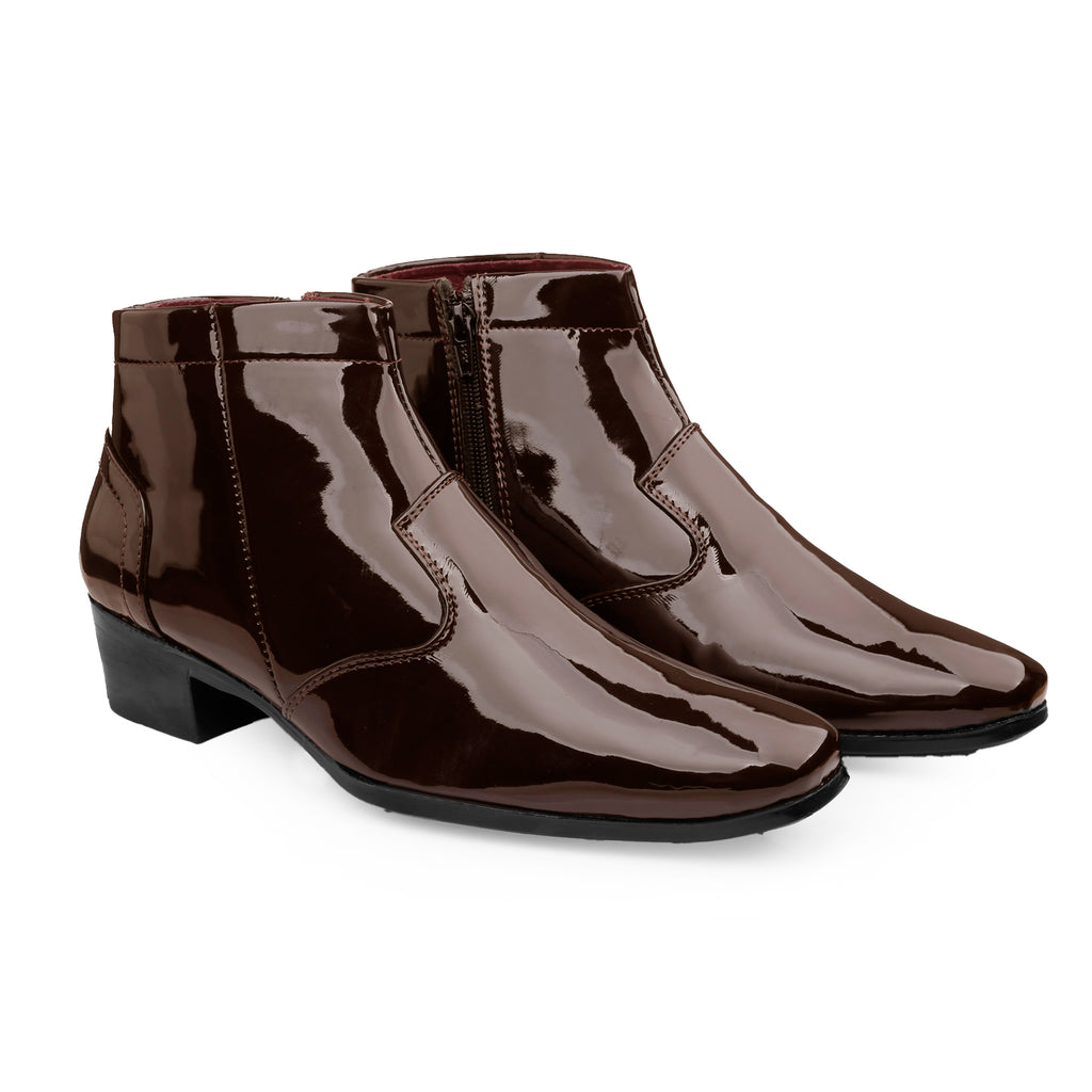 Mens Premium Gloss Chelsea Boots 2 inch Built in Elevator Lift