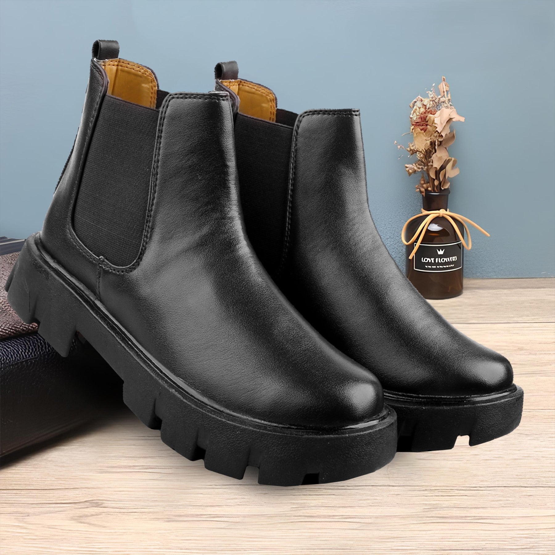 Baxxico Faux Vegan Leather Chelsea Ankle Slip on Boots for Men