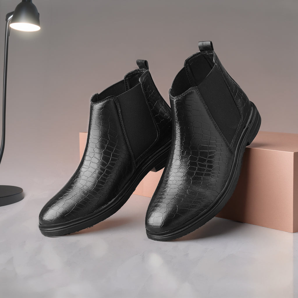 BAXXICO Premium Croc Finish Ankle Boots for Men Smart Casual Wear