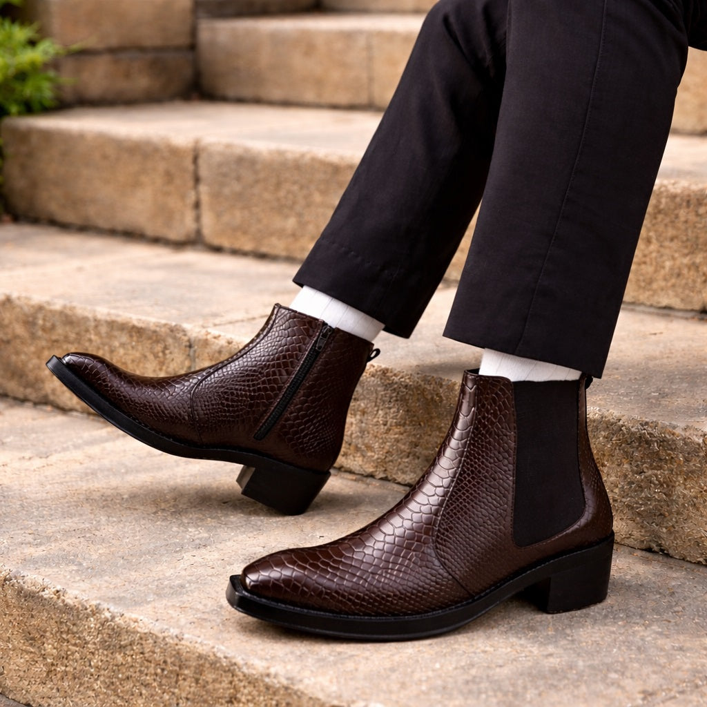 BAXXICO Mens Stylish 2 Inch Height Boosting Ankle Boots