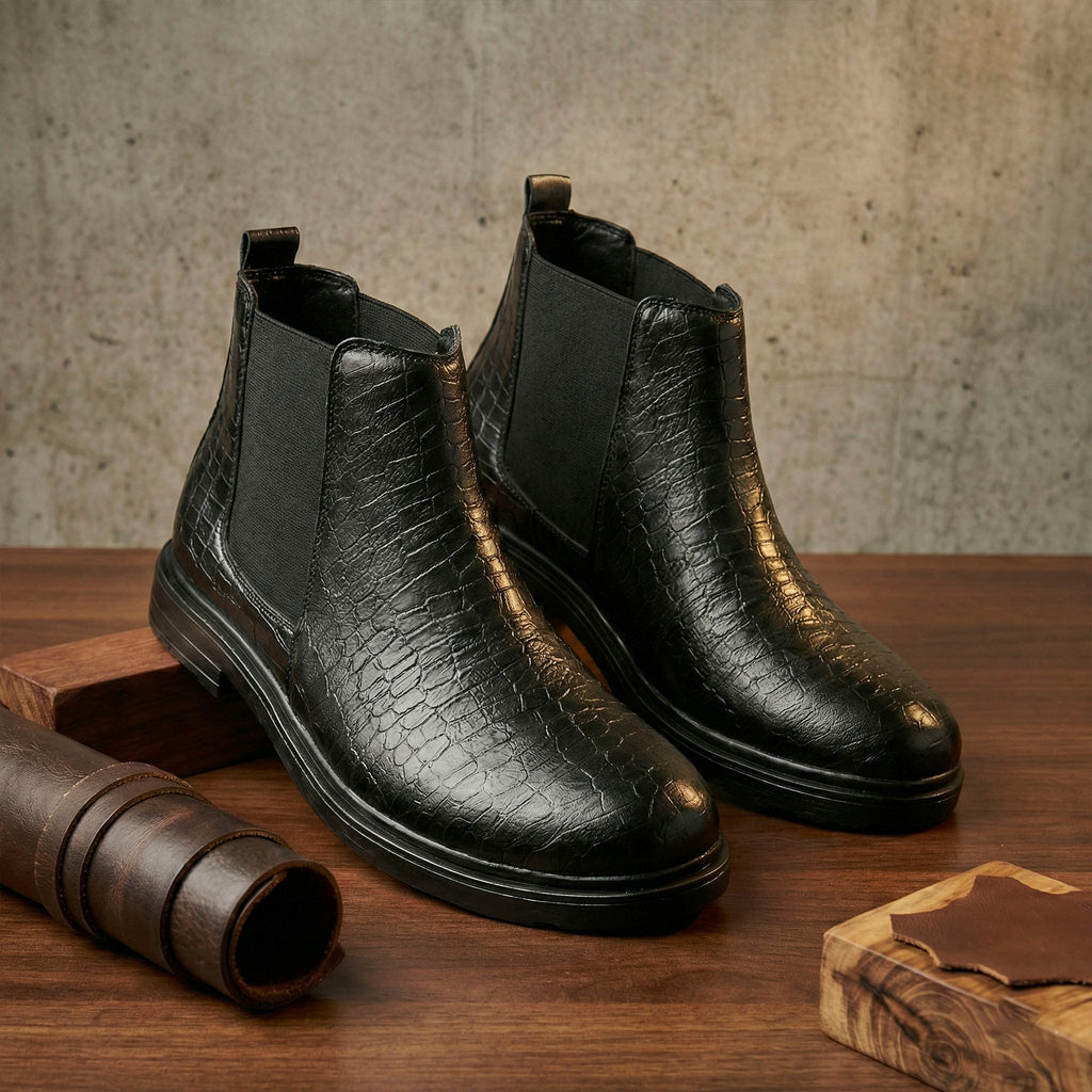 BAXXICO Premium Croc Finish Ankle Boots for Men Smart Casual Wear