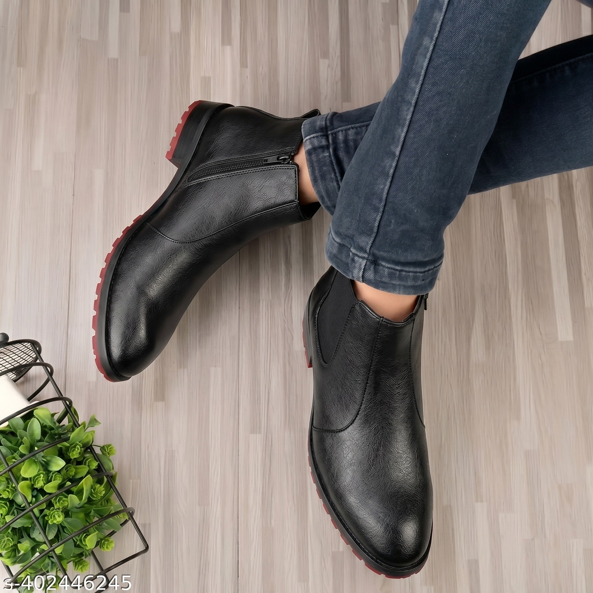 BAXXICO Stylish Black Chelsea Boots with Premium Elevated Heel Design