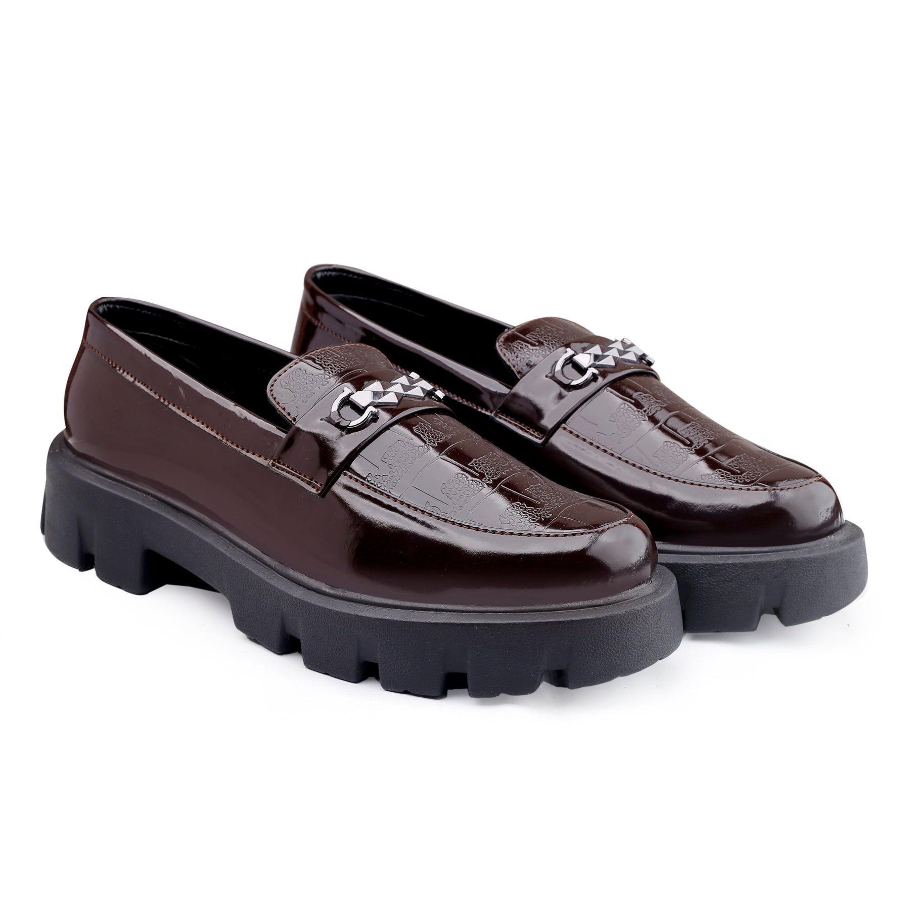 Baxxico Premium Patent Vegan Buckle Slip ons for Men