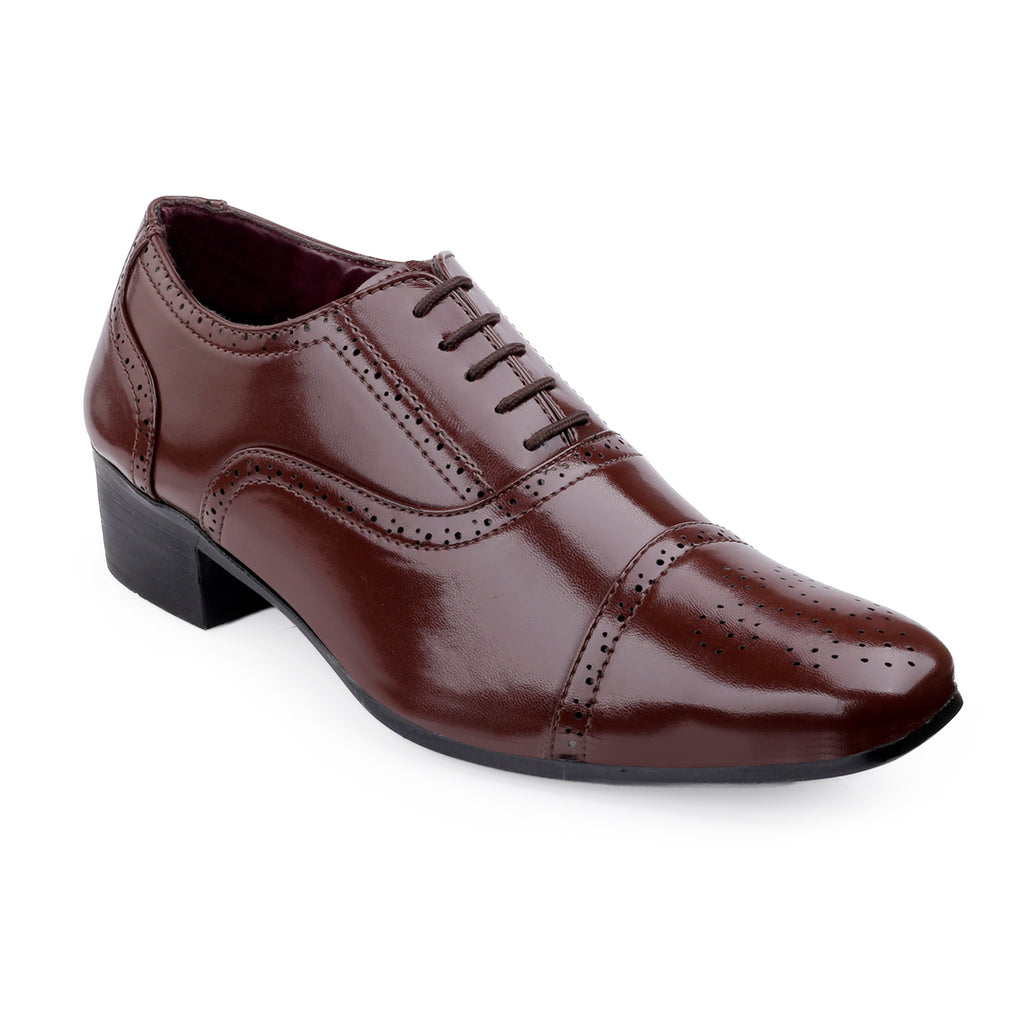 BAXXICO Mens Height Increasing Faux Vegan Leather Oxford Semi Brogue Formal Lace Up Shoes
