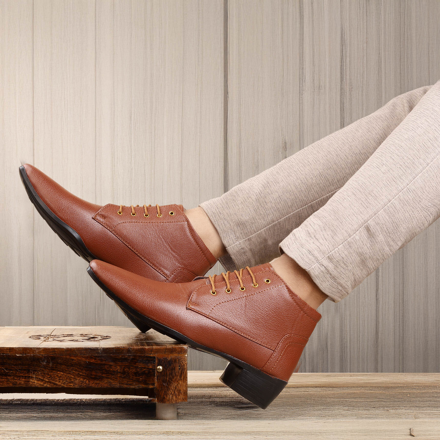 Mens Height Increasing Derby Faux Vegan Leather Formal Wear Boots