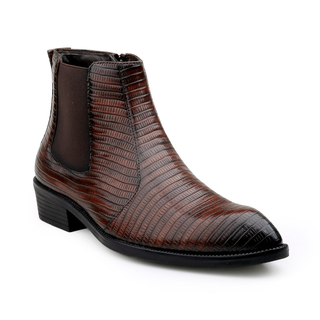 BAXXICO Mens Signature Black Patterned Vegan Leather Boot Dress to Impress