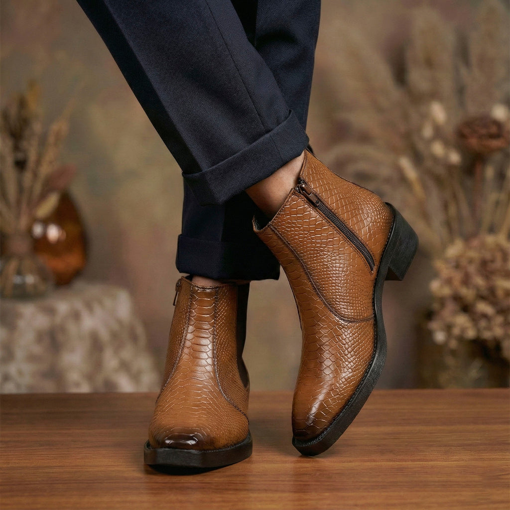 BAXXICO Mens Stylish 2 Inch Height Boosting Ankle Boots