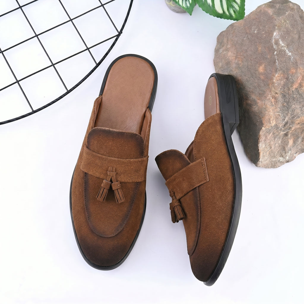 BAXXICO Mens Designer Suede Tassel Mule Loafers Classic Elegance