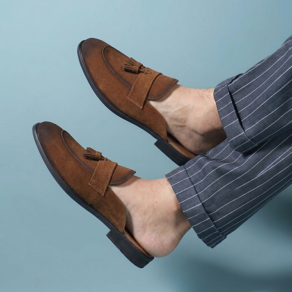BAXXICO Mens Designer Suede Tassel Mule Loafers Classic Elegance