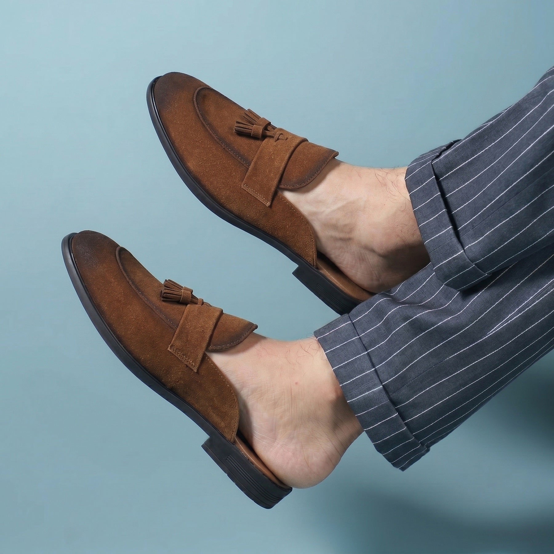 BAXXICO Mens Designer Suede Tassel Mule Loafers Classic Elegance