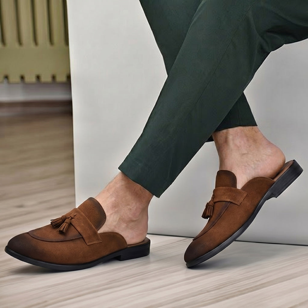 BAXXICO Mens Designer Suede Tassel Mule Loafers Classic Elegance