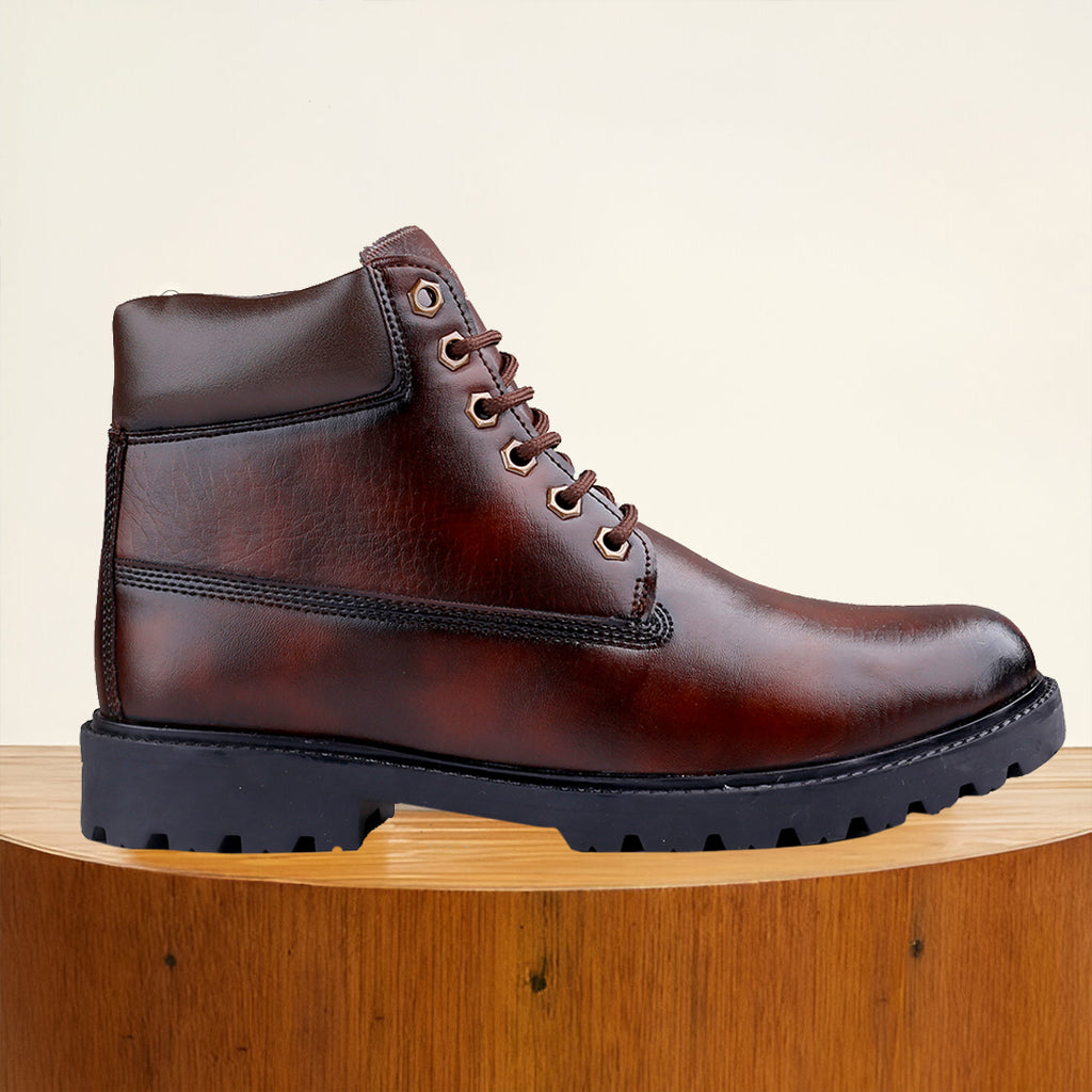 Baxxico Faux Vegan Leather Chelsea Ankle Lace up Boots for Men