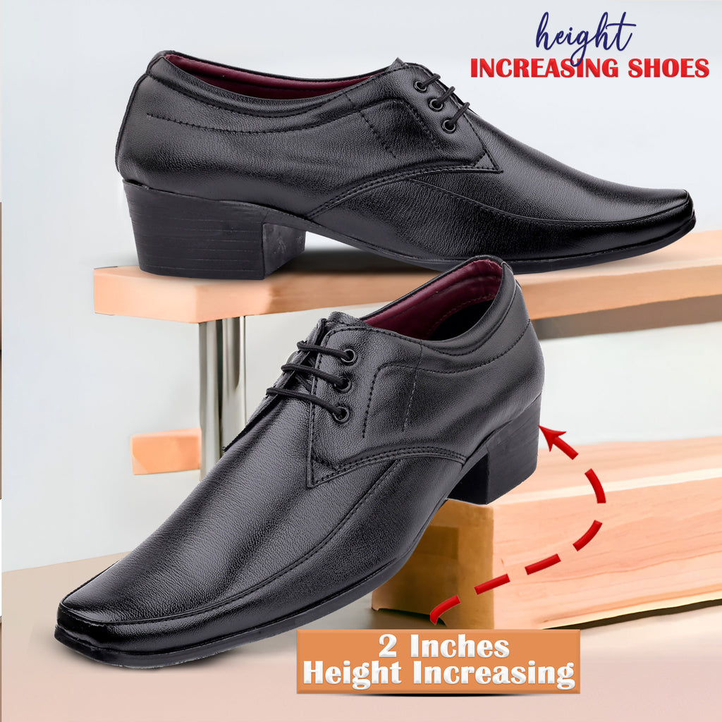 Mens Height Increasing Faux Upper Formal Derby Black Lace Up Shoes