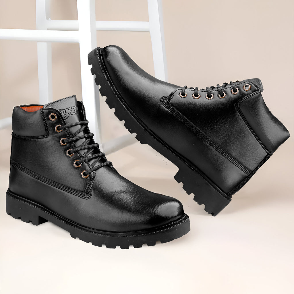 Baxxico Faux Vegan Leather Chelsea Ankle Lace up Boots for Men