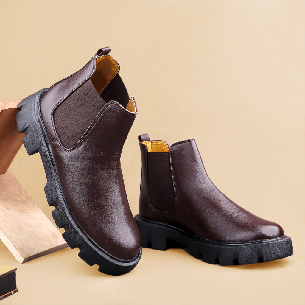 Baxxico Faux Vegan Leather Chelsea Ankle Slip on Boots for Men