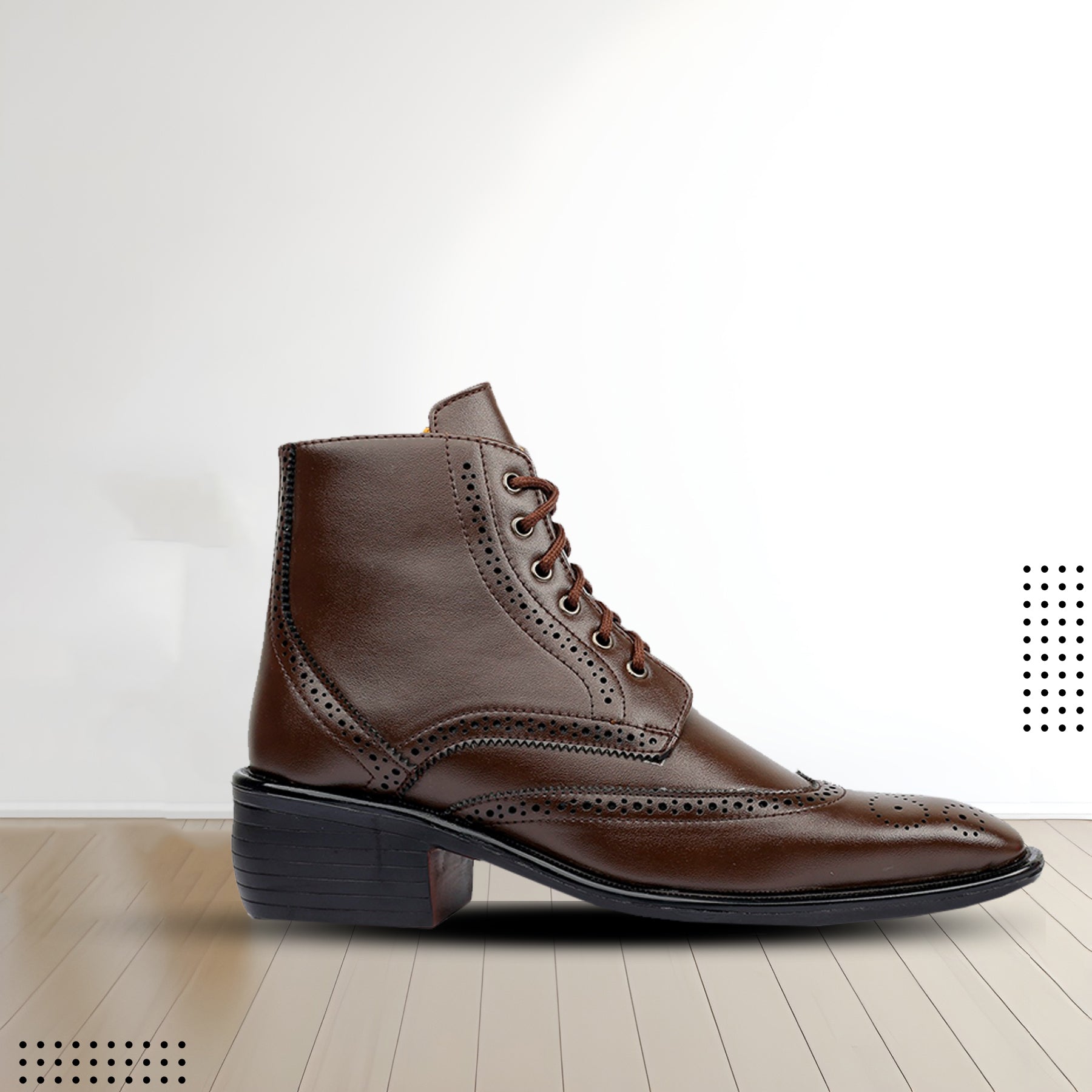 Baxxico Mens Height Increasing Semi-Formal Cow Boy Ankle Zipper Lace Up Brogue Boots