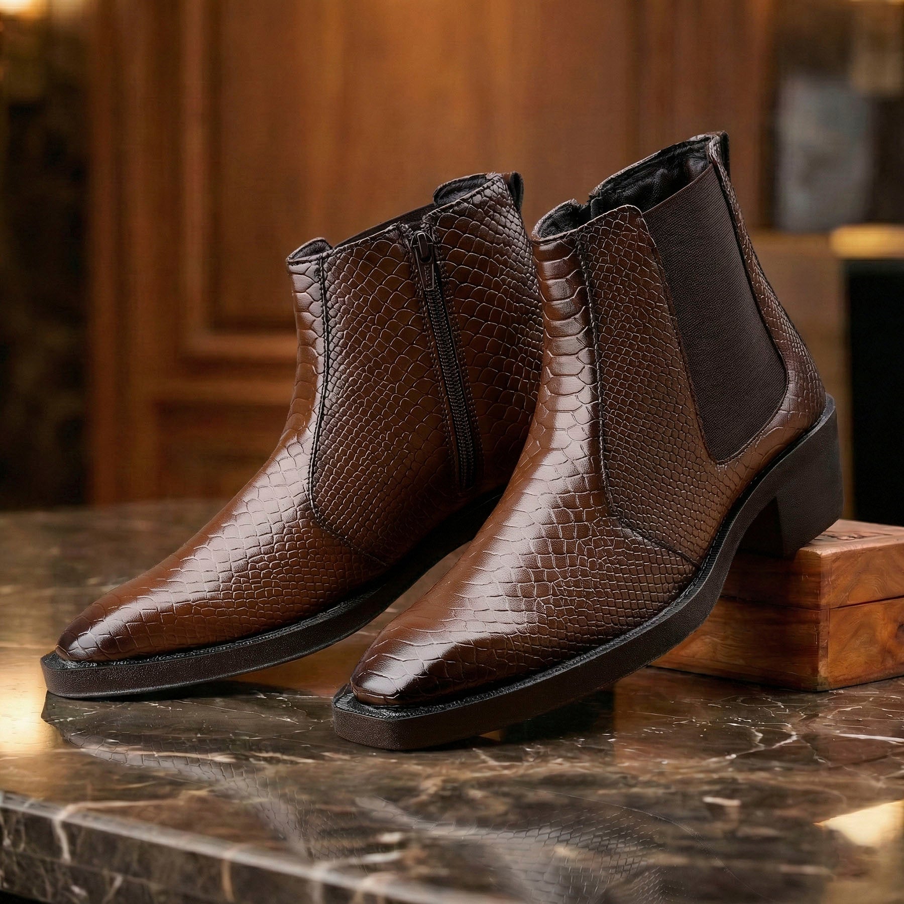 BAXXICO Mens Stylish 2 Inch Height Boosting Ankle Boots