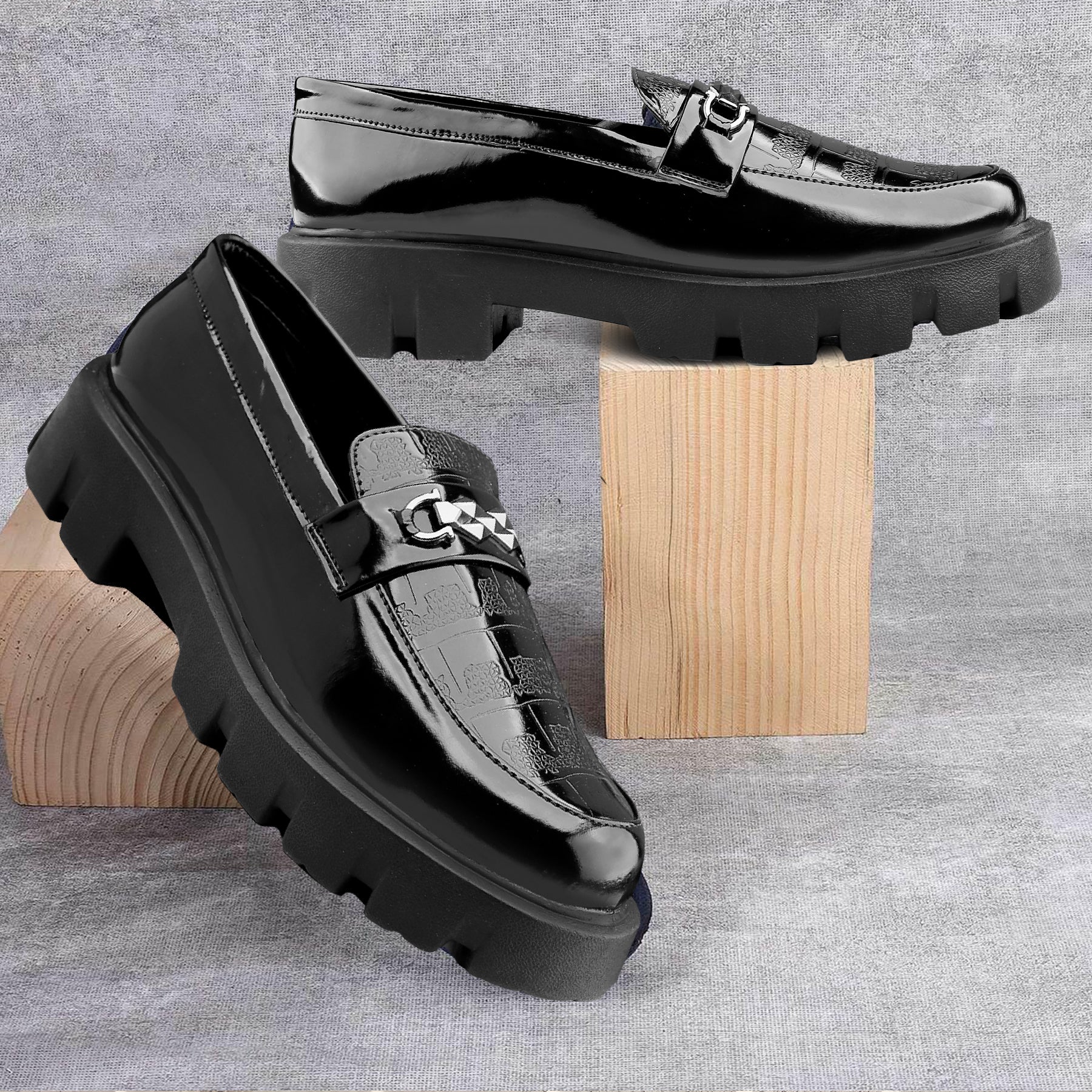 Baxxico Premium Patent Vegan Buckle Slip ons for Men