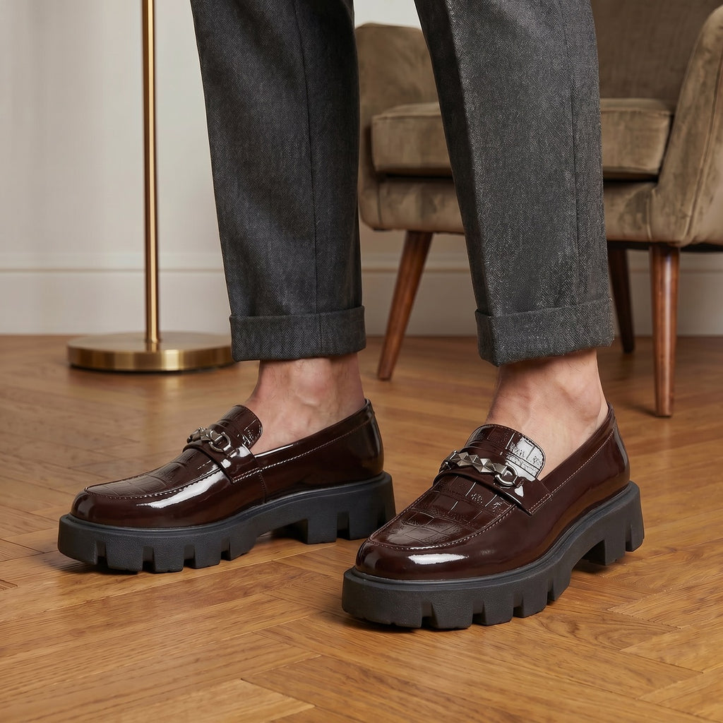 Baxxico Premium Patent Vegan Buckle Slip ons for Men