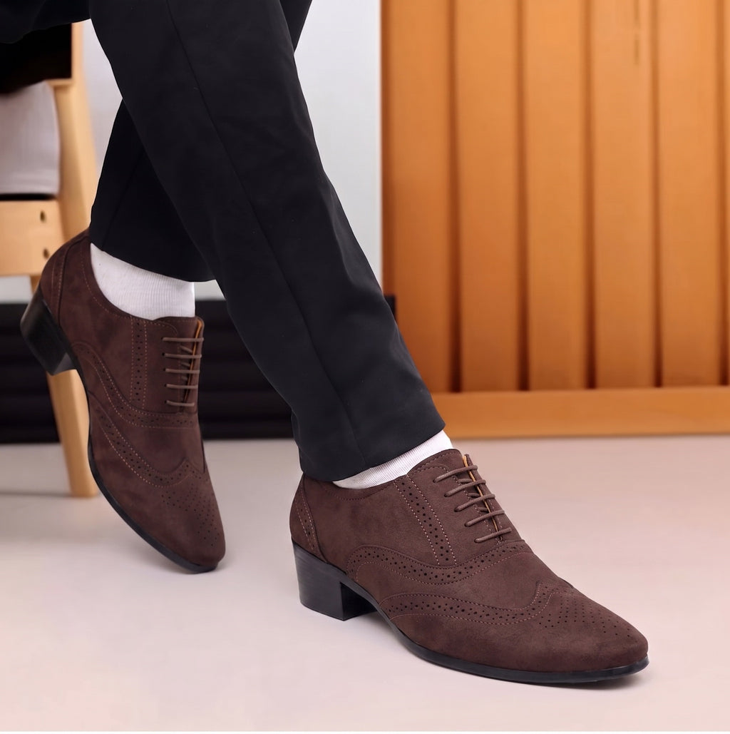 BAXXICO Mens Suede Height Increasing Casual Oxford Brogue Shoes All Occasions