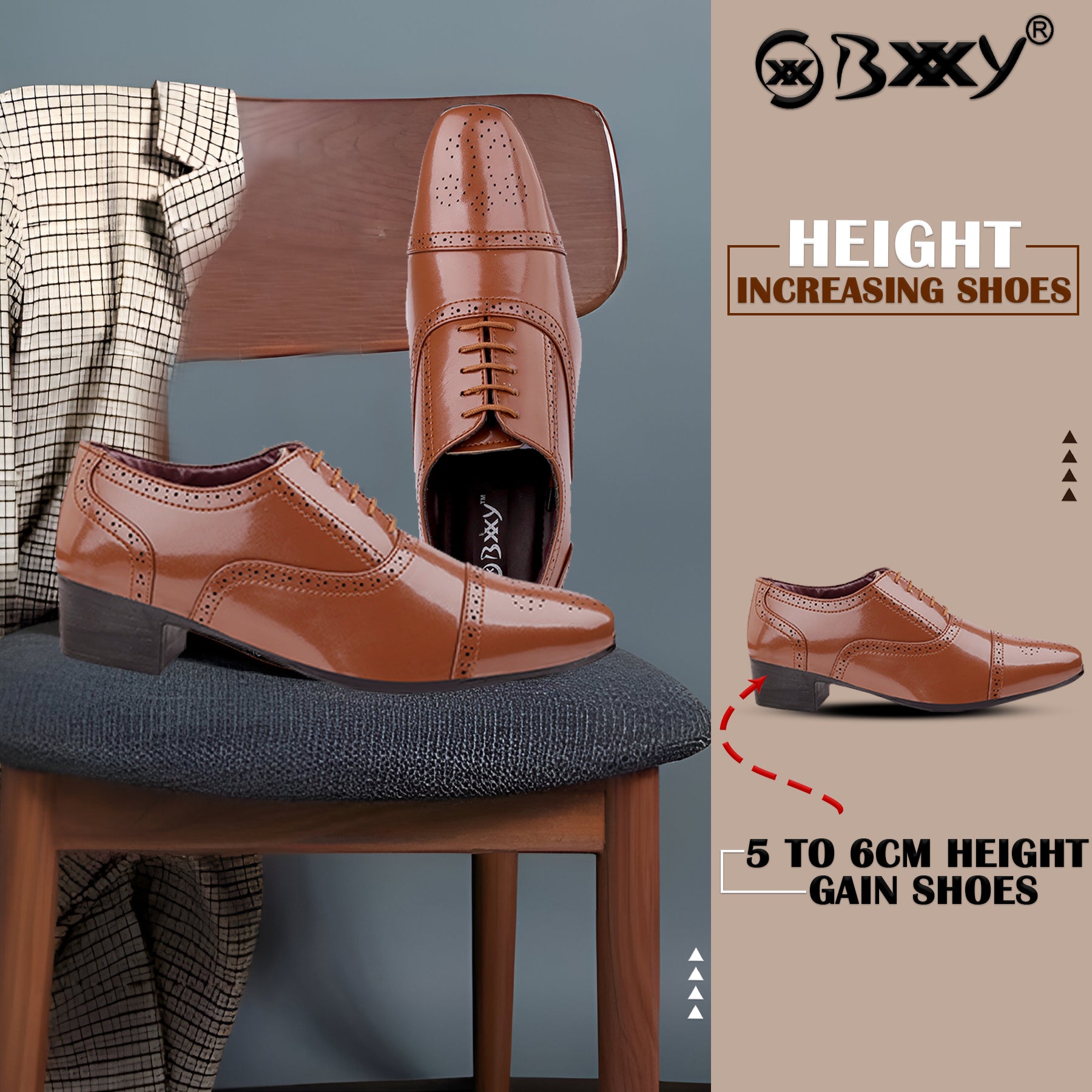 BAXXICO Mens Height Increasing Faux Vegan Leather Oxford Semi Brogue Formal Lace Up Shoes