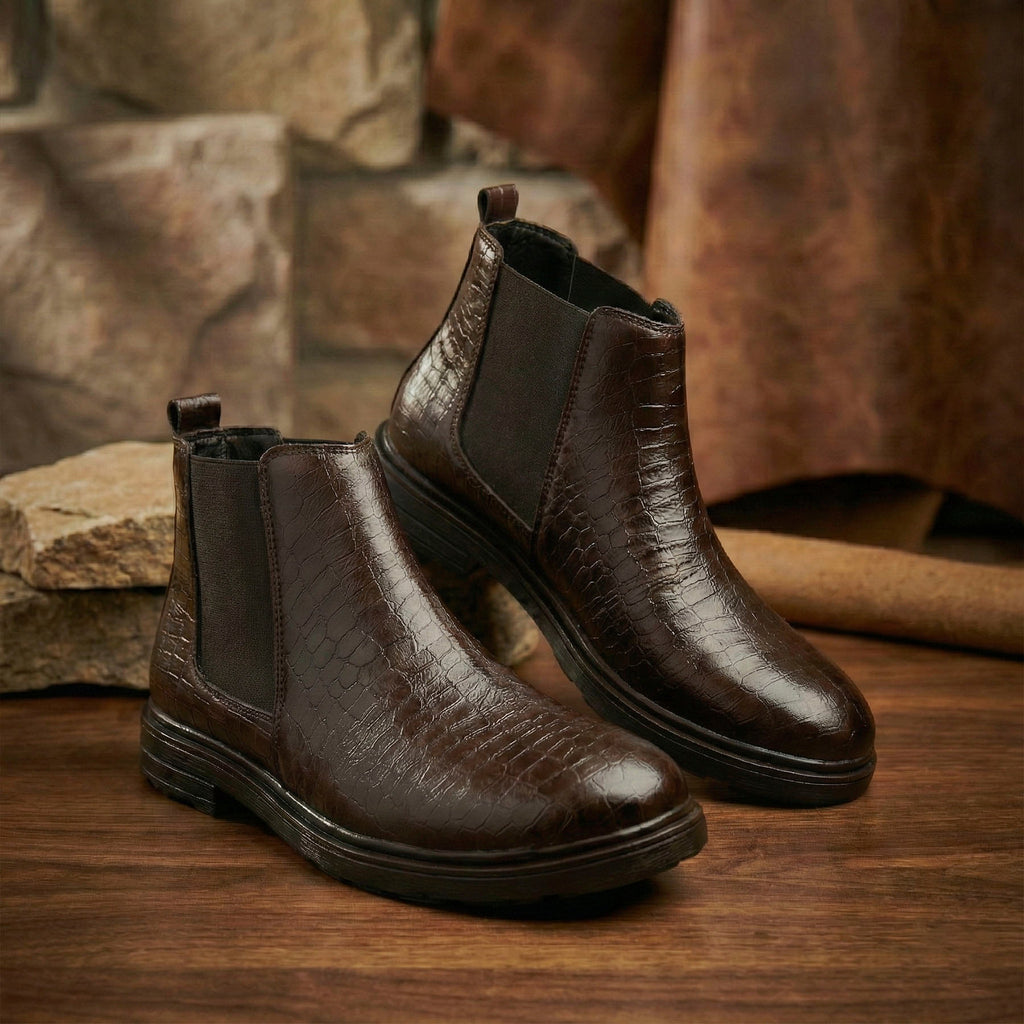 BAXXICO Premium Croc Finish Ankle Boots for Men Smart Casual Wear