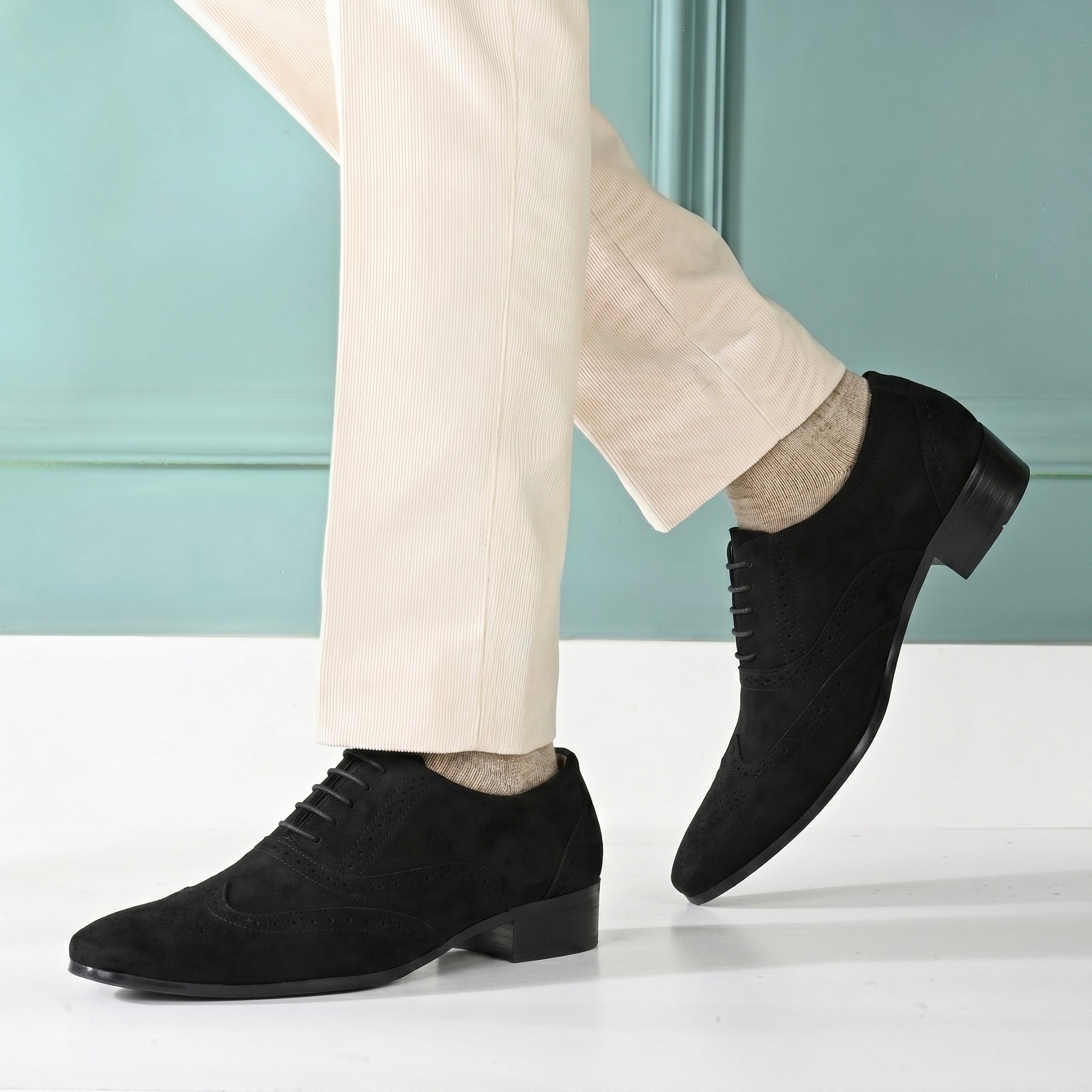 BAXXICO Mens Suede Height Increasing Casual Oxford Brogue Shoes All Occasions