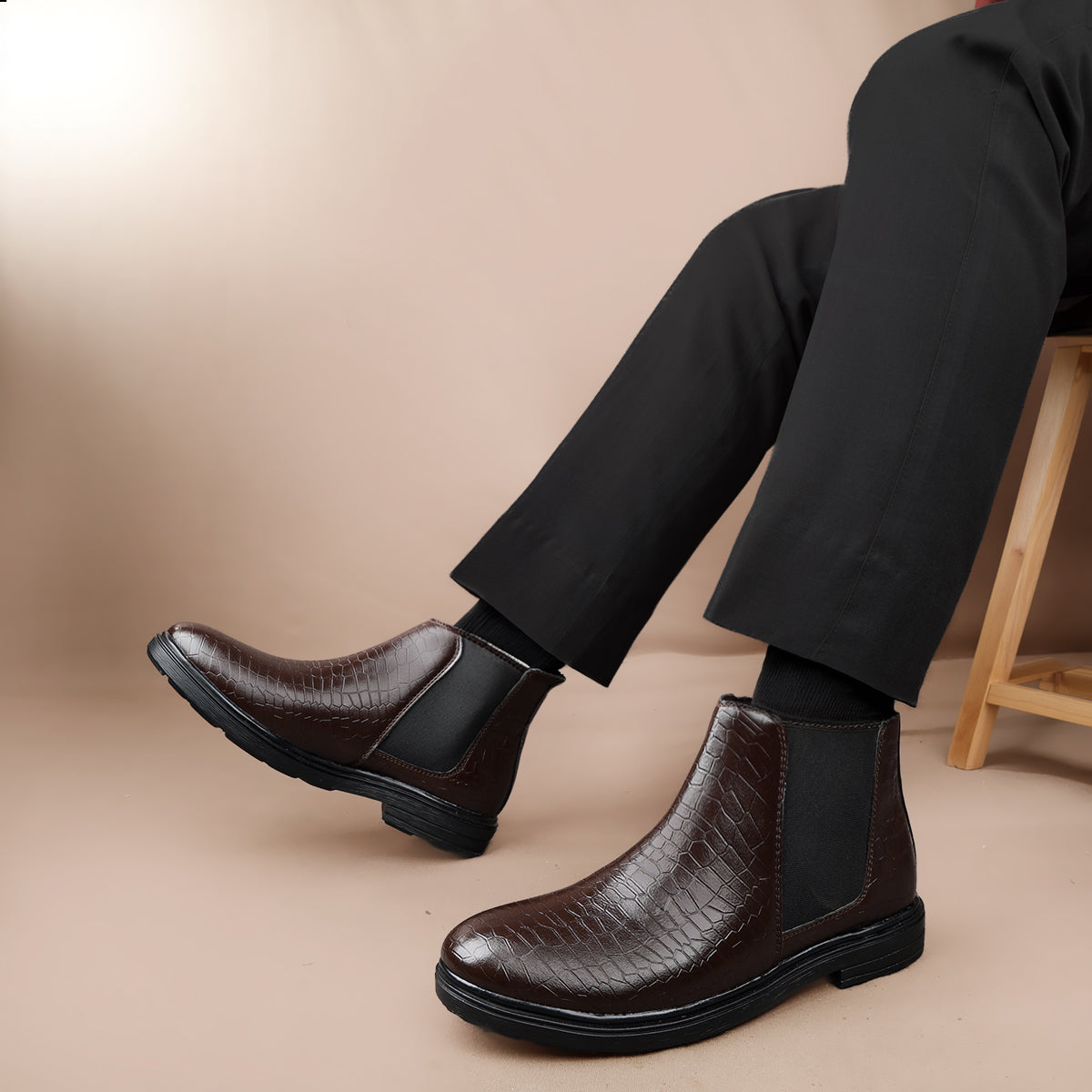 BAXXICO Premium Croc Finish Ankle Boots for Men Smart Casual Wear
