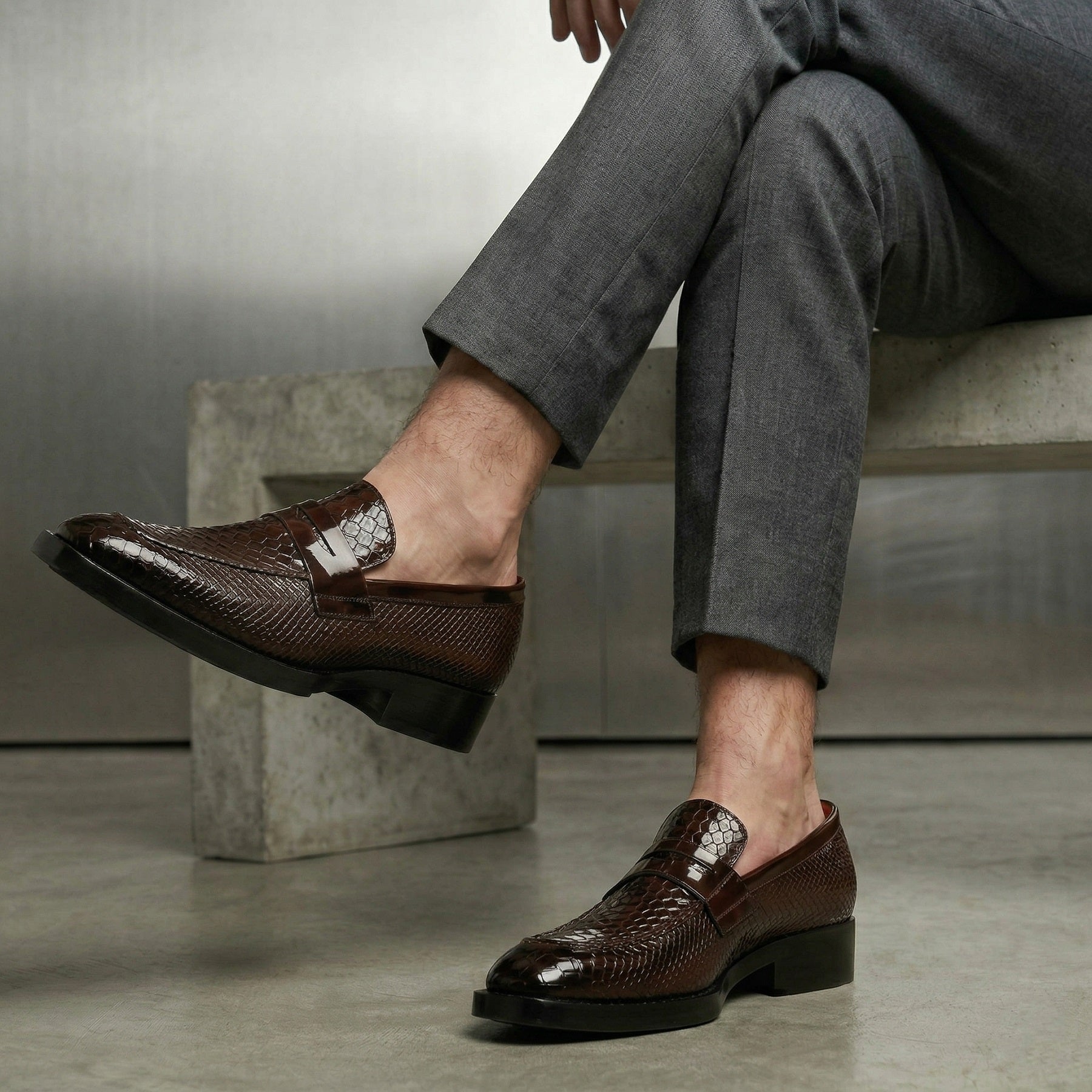 BAXXICO Premium Crocodile Texture Loafers with Elevated Heel Design