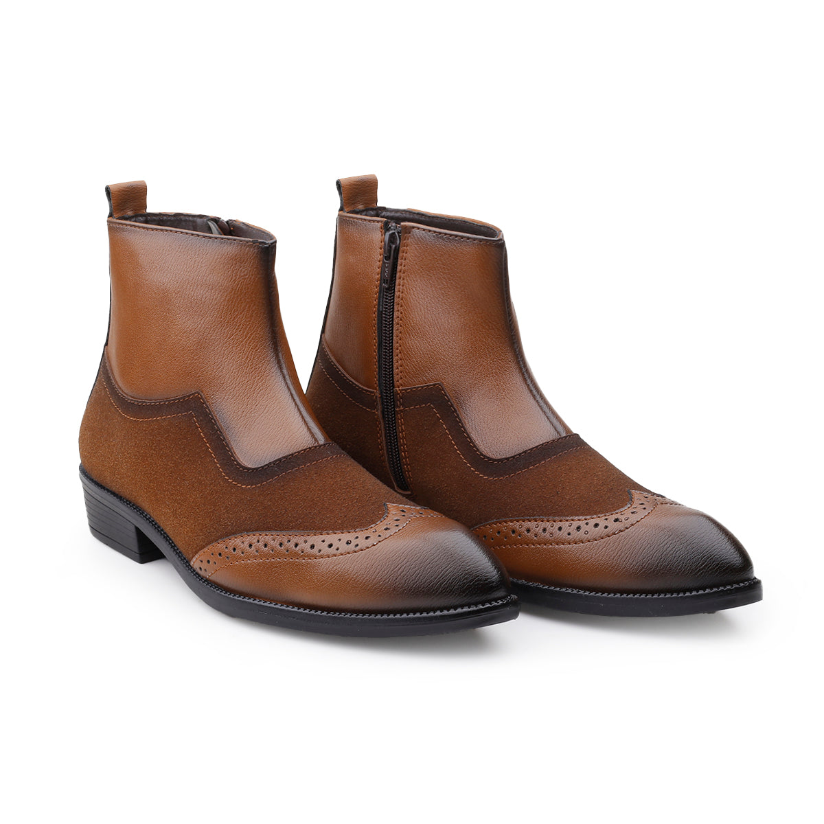 BAXXICO Luxury Elevated Heel Boots with Classic Brogue Texture Finish