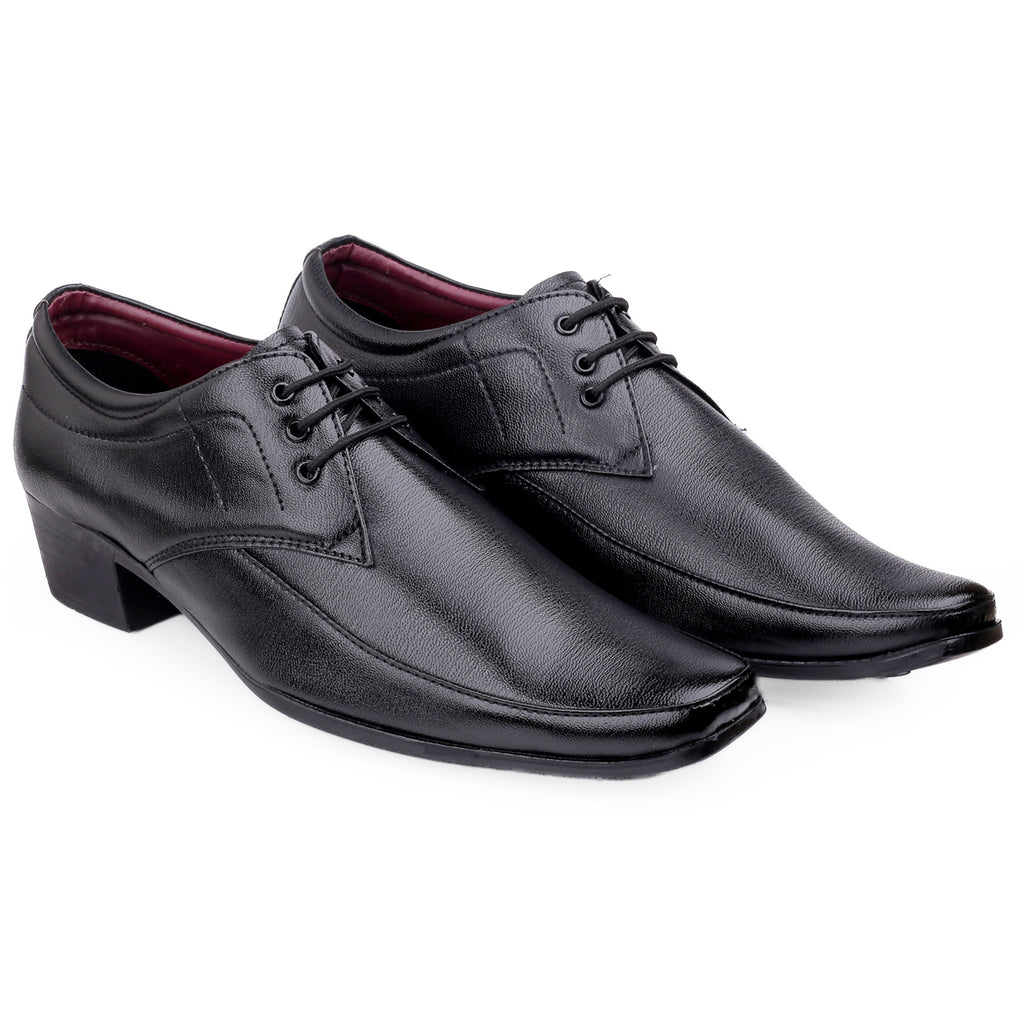 Mens Height Increasing Faux Upper Formal Derby Black Lace Up Shoes