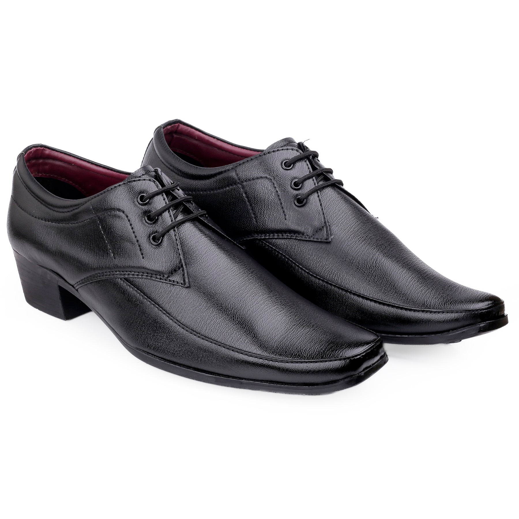 Mens Height Increasing Faux Upper Formal Derby Black Lace Up Shoes