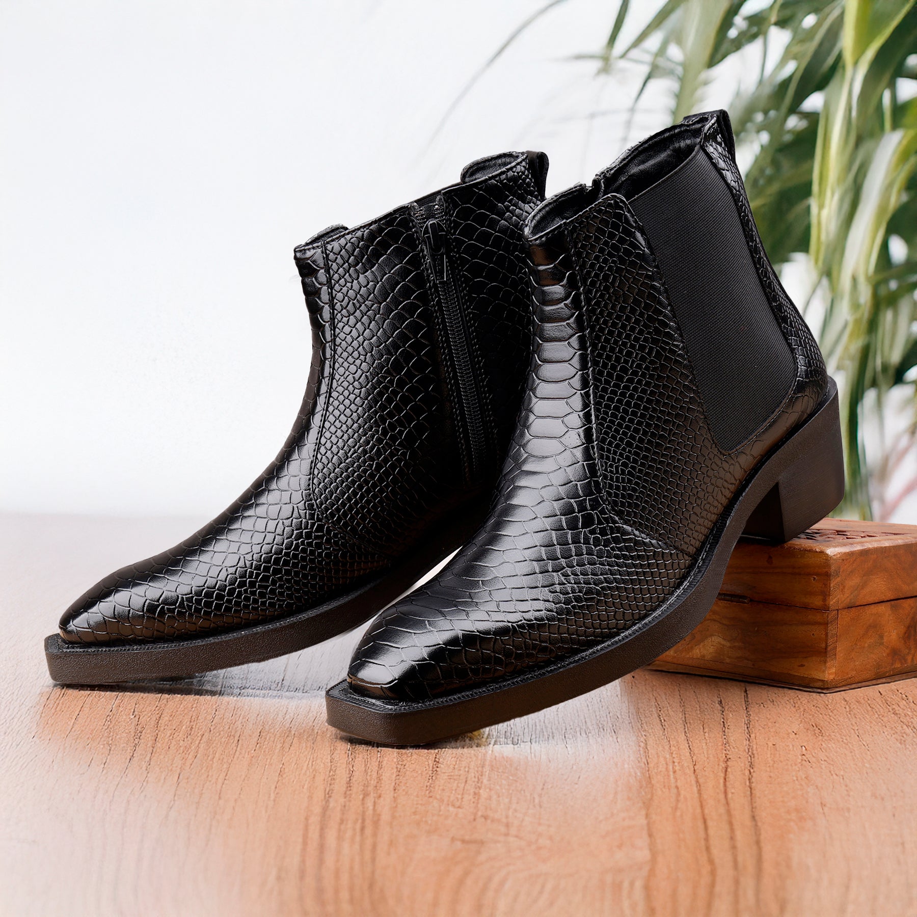 BAXXICO Mens Stylish 2 Inch Height Boosting Ankle Boots