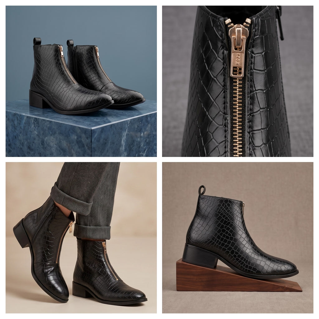 BAXXICO Mens Ankle Boots Stylish Zip Up Boots for Office Travel and Daily Wear