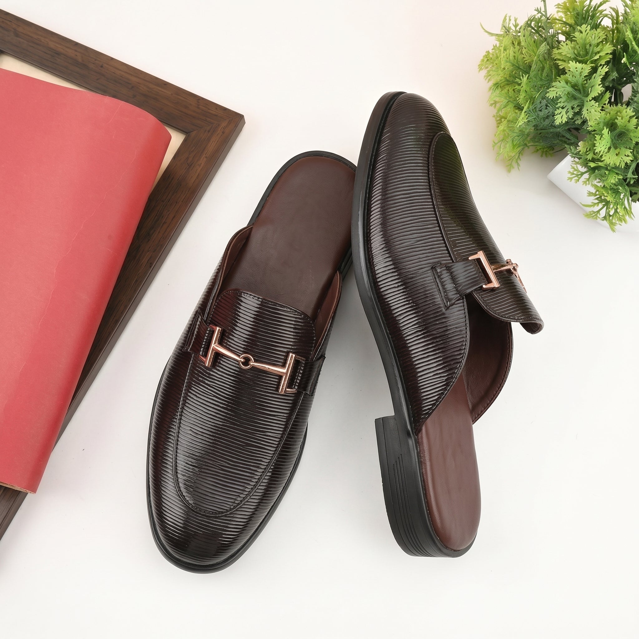 BAXXICO Mens Premium Textured Back Open Mule Loafers