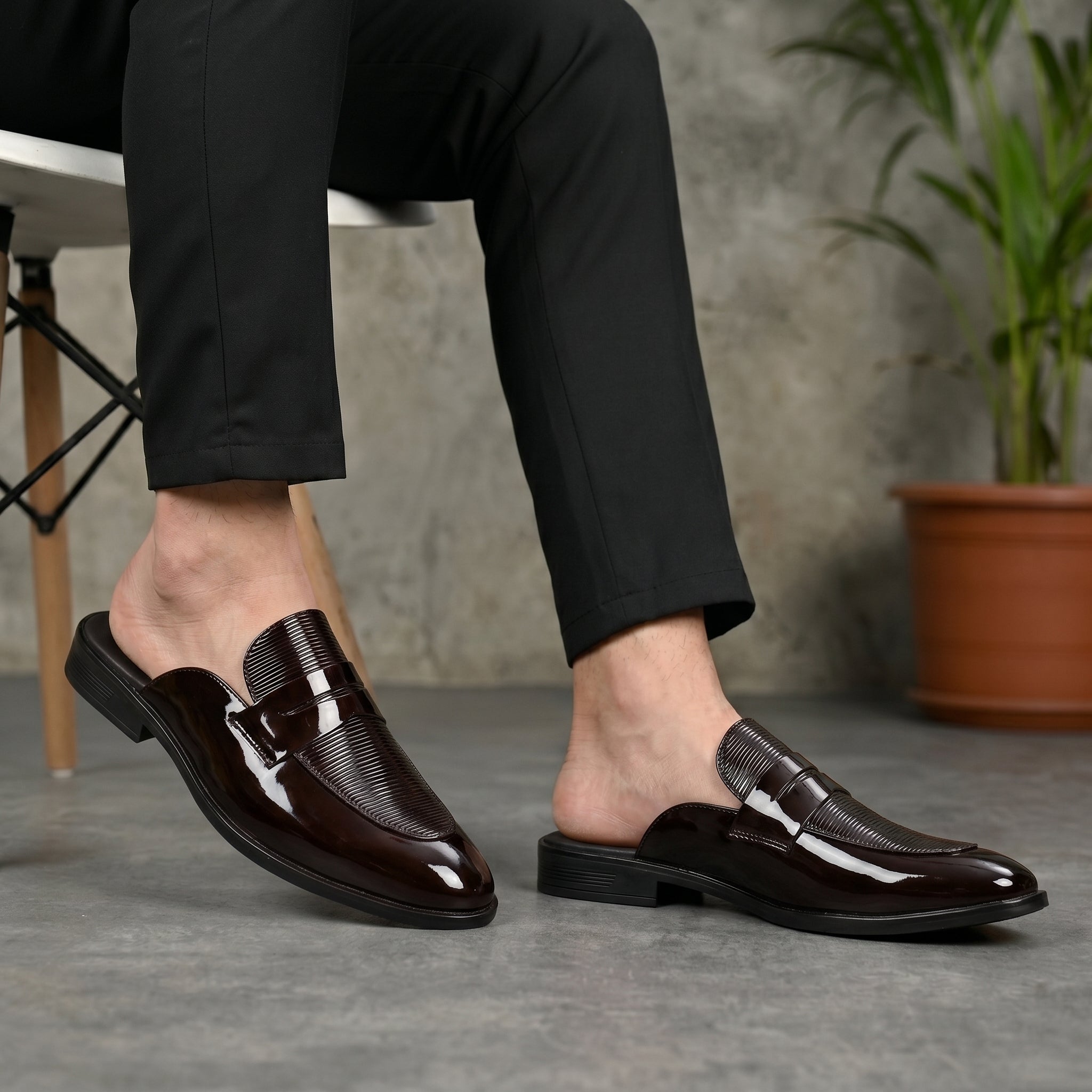 BAXXICO Luxury Patent Slip On Mule for Men