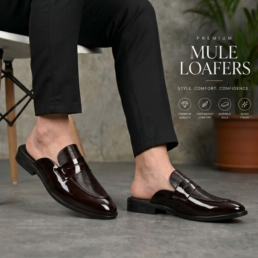 BAXXICO Luxury Patent Slip On Mule for Men