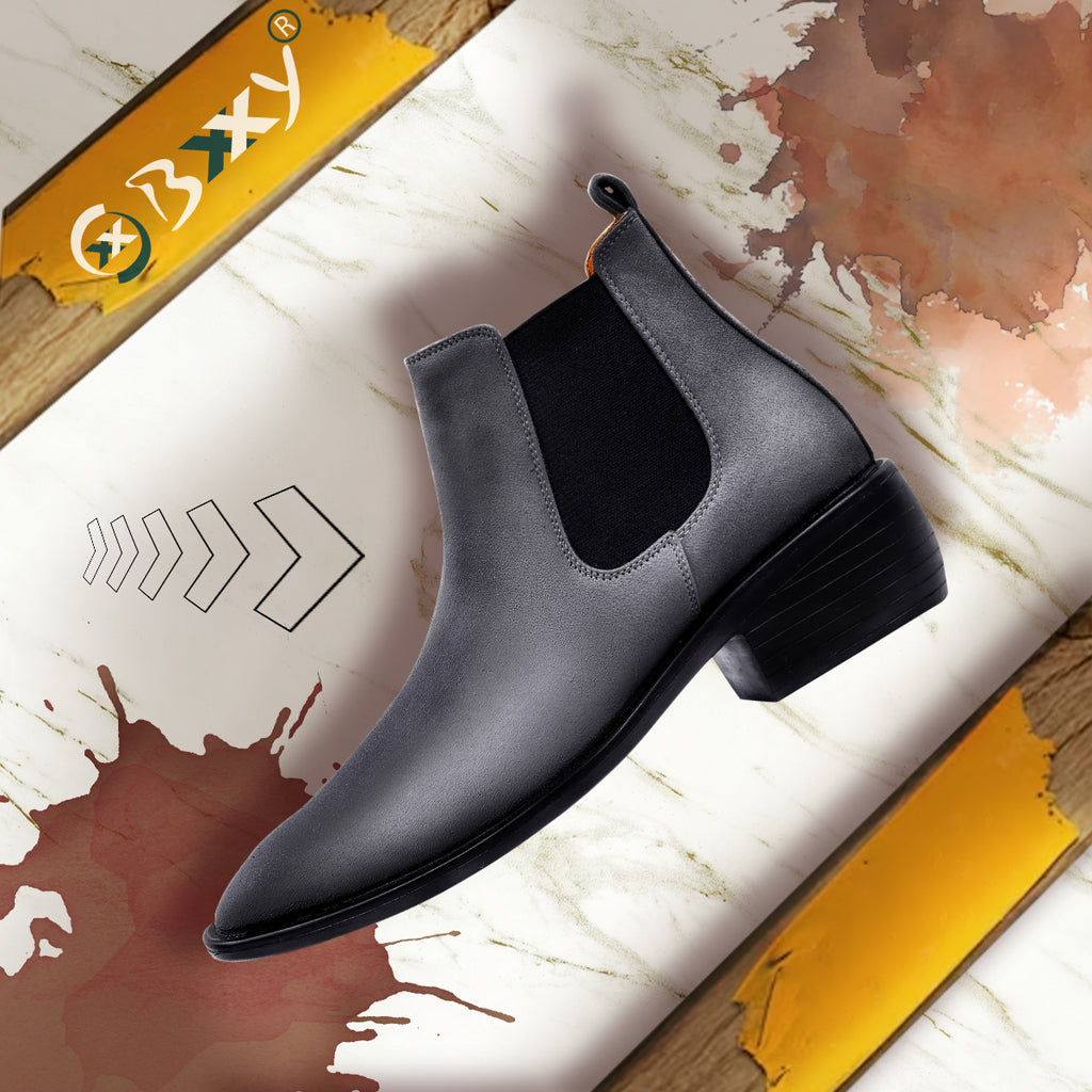 BAXXICO Mens Height Increasing Suede British Formal and Casual Wear Chelsea Boots