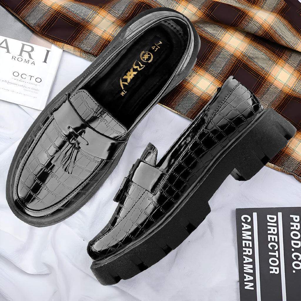 Baxxico Premium Patent Vegan Tassel Slip ons for Men