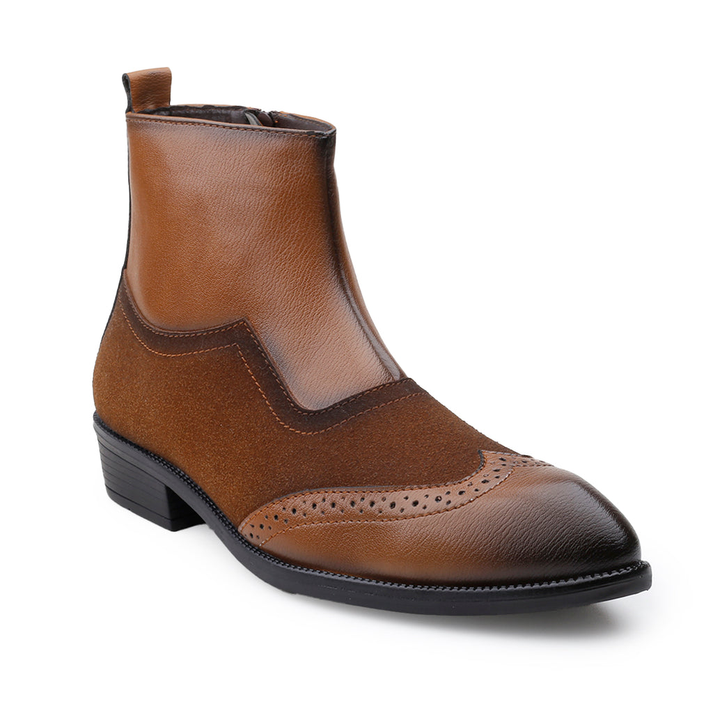 BAXXICO Luxury Elevated Heel Boots with Classic Brogue Texture Finish