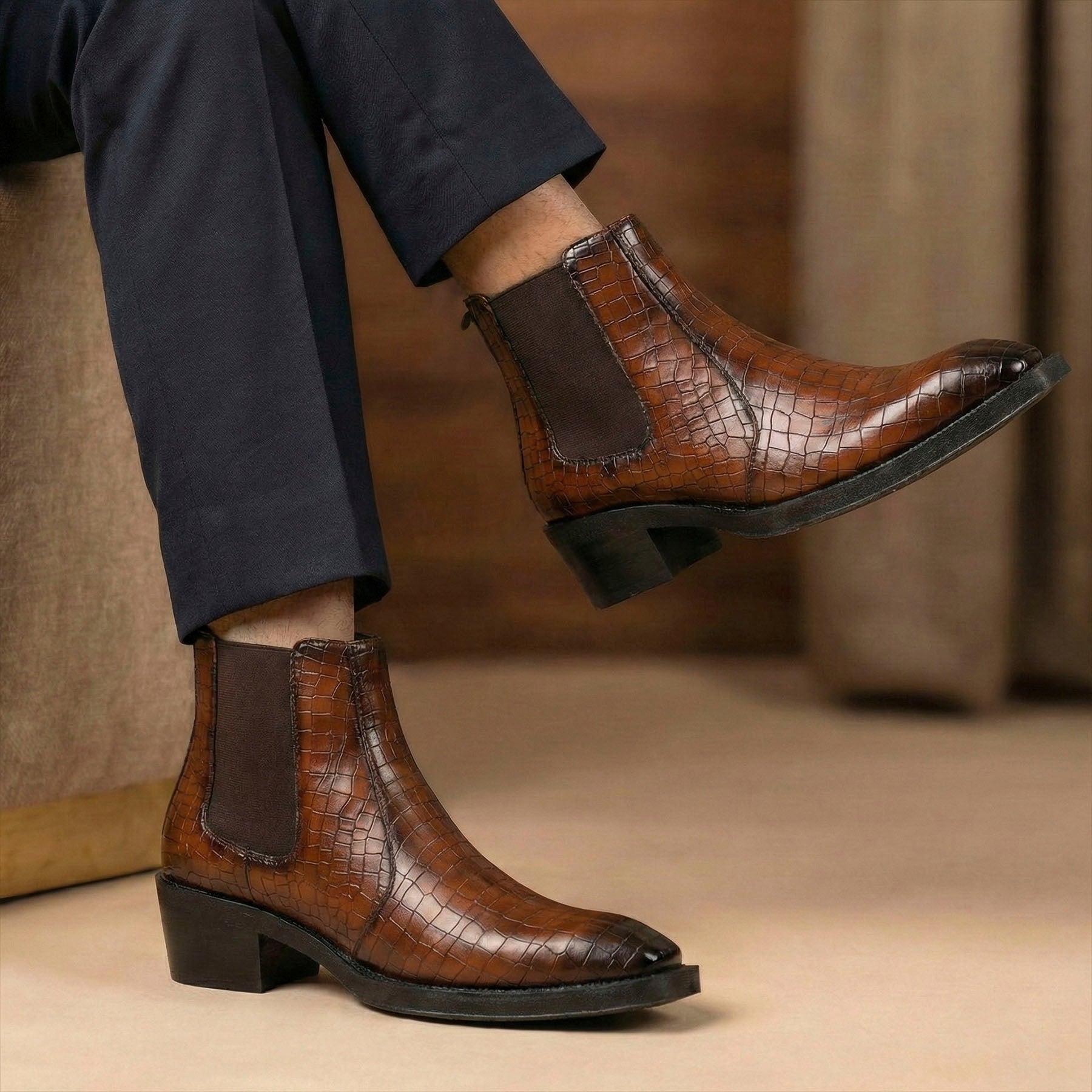 BAXXICO Mens 2 Inch Heel Height Boots Stylish Elevation with Comfort