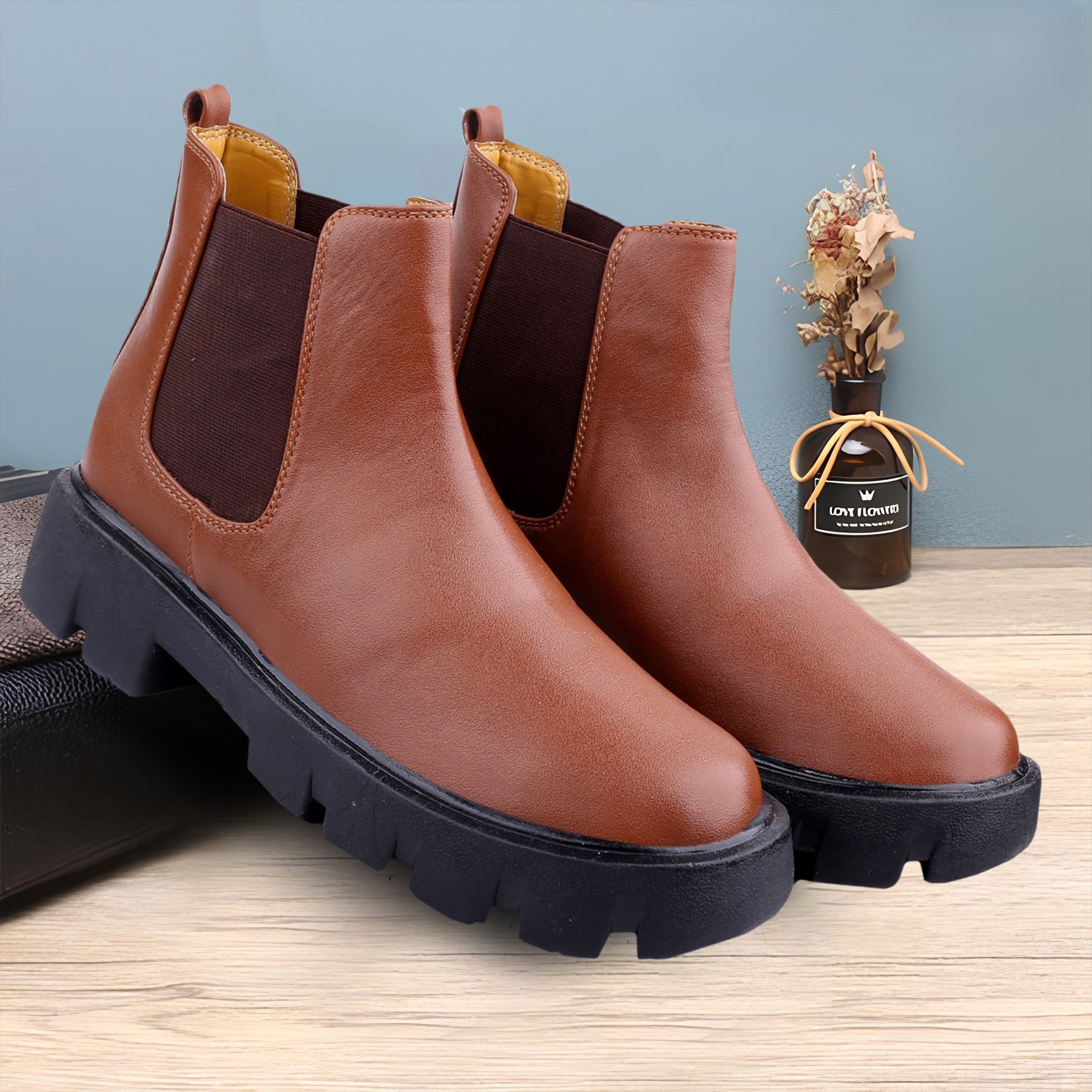 Baxxico Faux Vegan Leather Chelsea Ankle Slip on Boots for Men