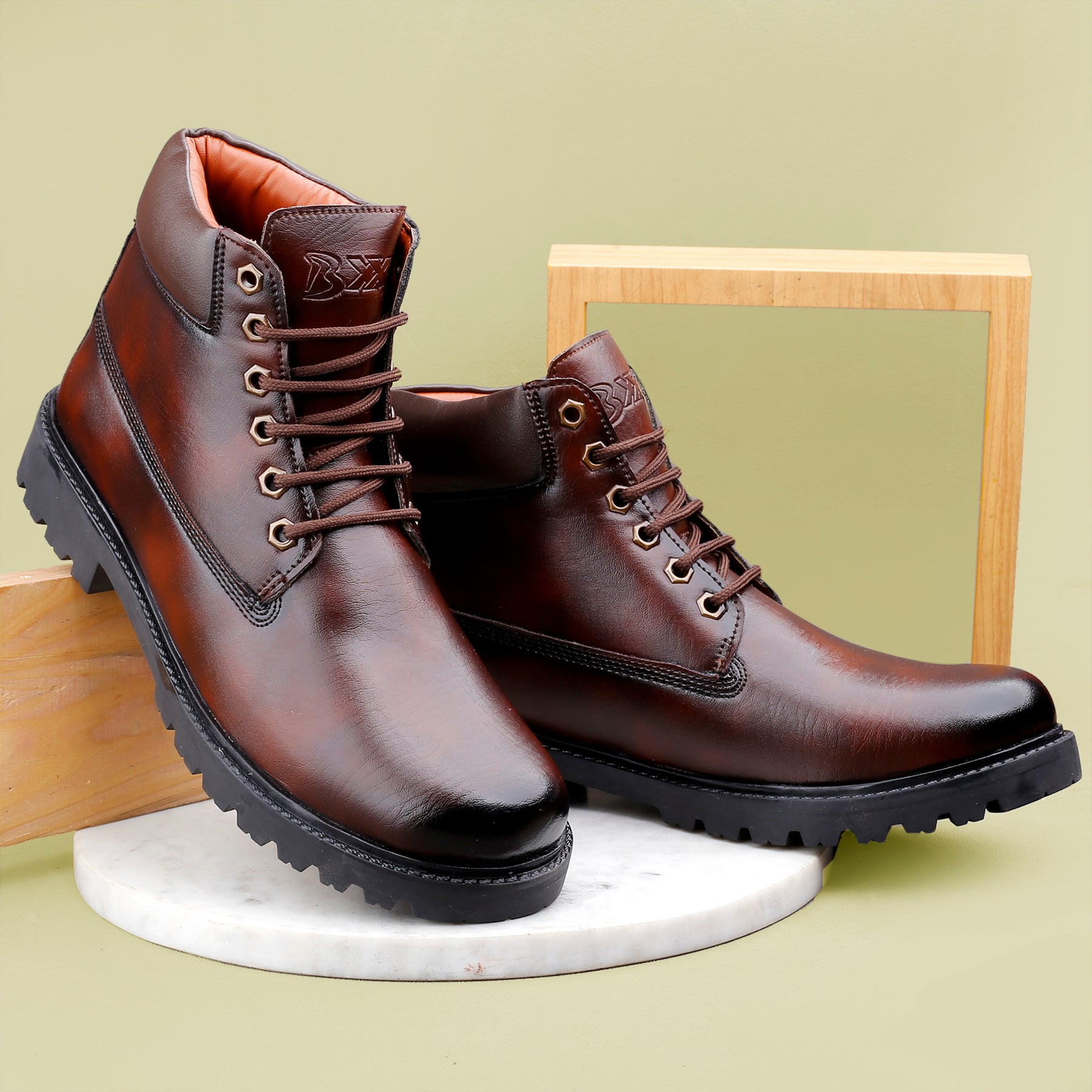 Baxxico Faux Vegan Leather Chelsea Ankle Lace up Boots for Men