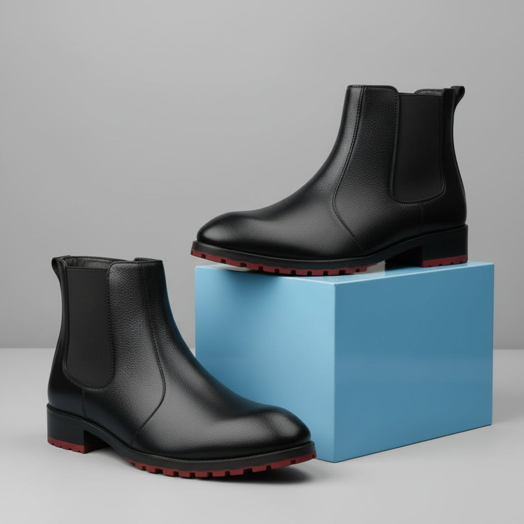 BAXXICO Stylish Black Chelsea Boots with Premium Elevated Heel Design