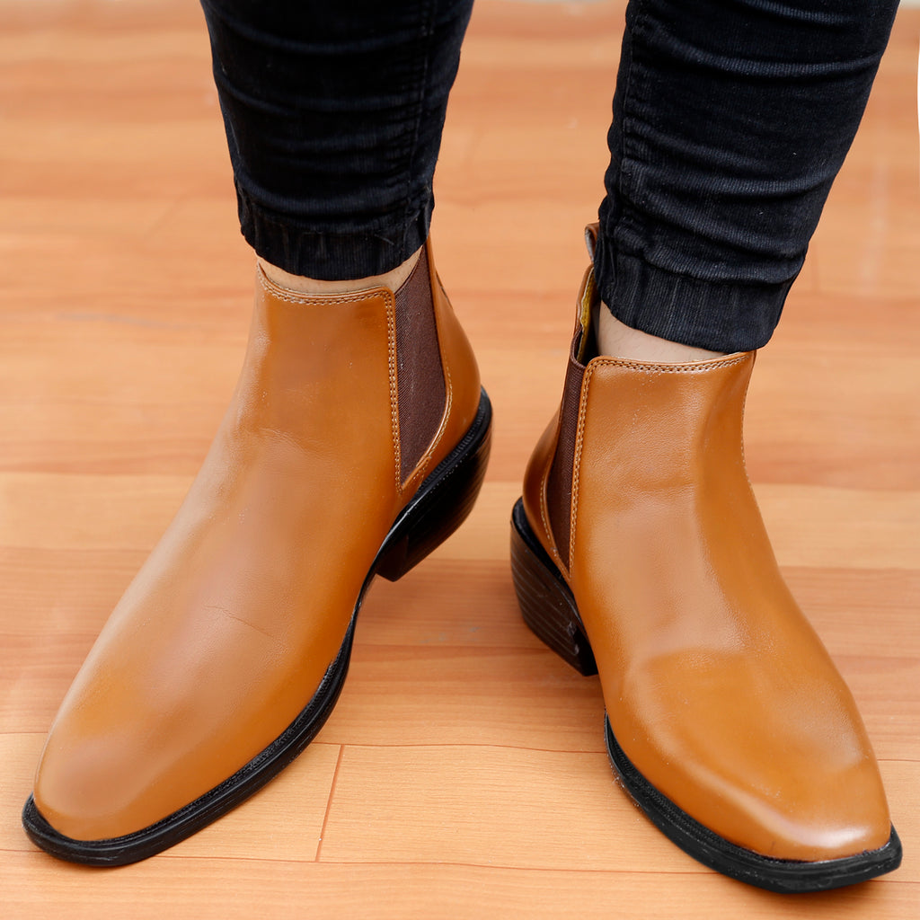 BAXXICO 2 Inch Height Increasing Faux Vegan Leather Chelsea Boots for Men