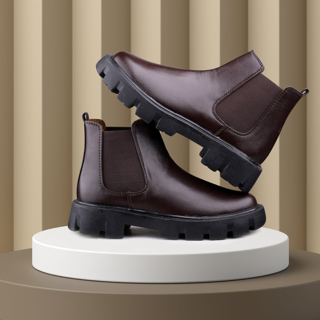 Baxxico Faux Vegan Leather Chelsea Ankle Slip on Boots for Men