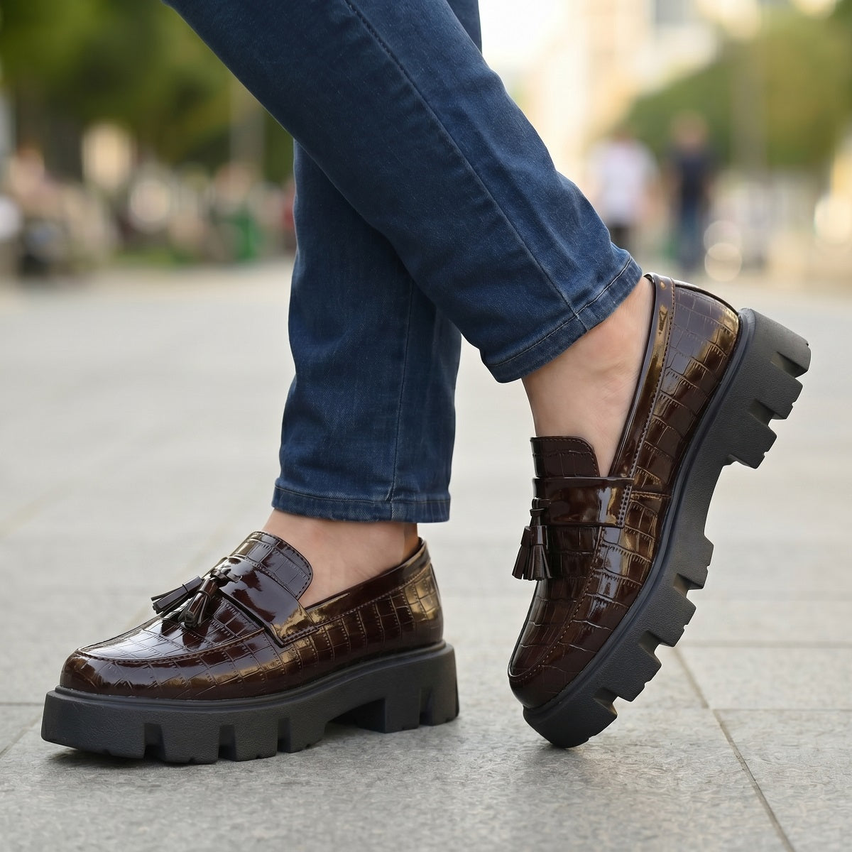 Baxxico Premium Patent Vegan Tassel Slip ons for Men